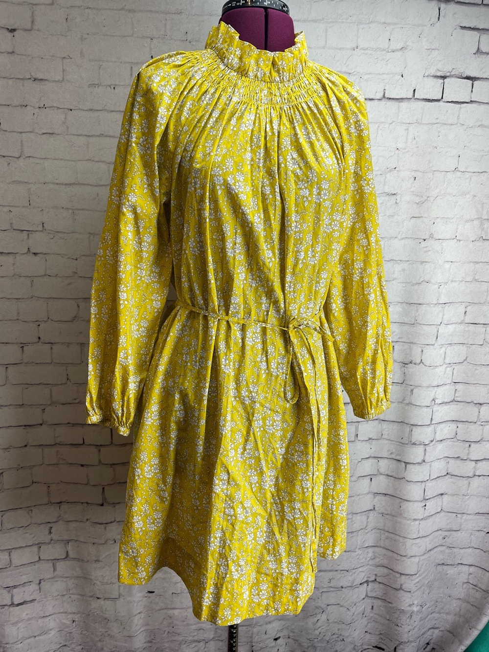 J crew liberty of london size small yellow long sleeve dress ruffle neck